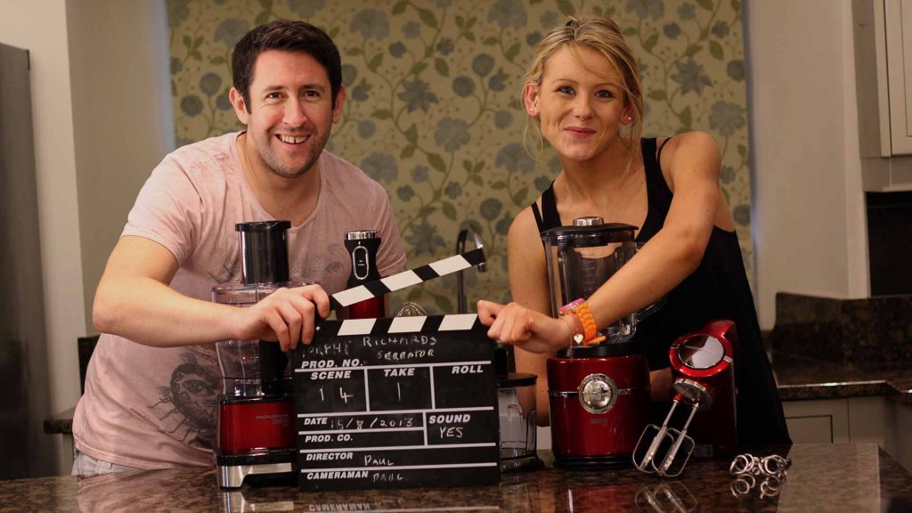 A photograph of a video production company filming a Morphy Richards product video for a stand mixer.